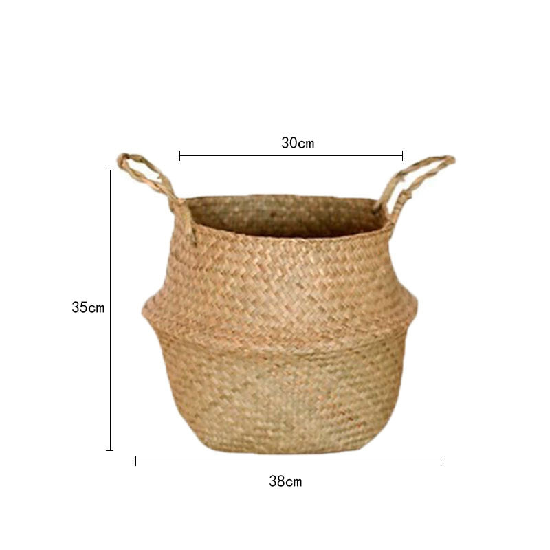 Scandinavian Style Wicker Handbasket Flower Pot Rattan Weave Plant Grass Woven Floor Folding Wicker Basket Weaving - Korvel