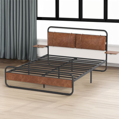 King Size Metal Bed Frame with Upholstered Headboard