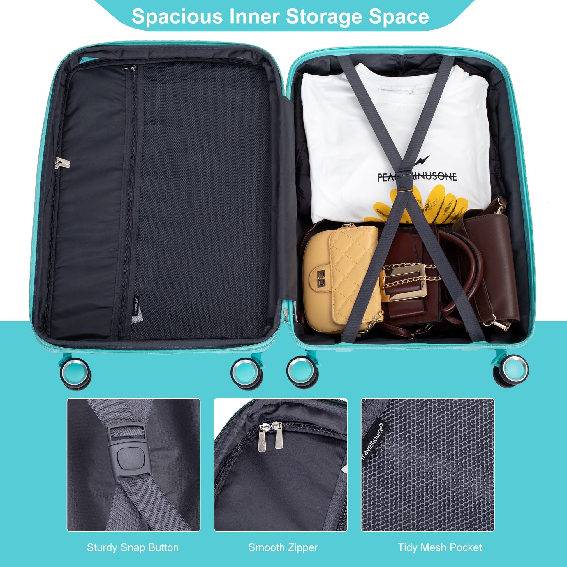 Expandable Hardshell Suitcase Double Spinner Wheels PP Luggage Sets Lightweight Durable 3-Piece Set (20/24/28) , Lake Blue - Korvel