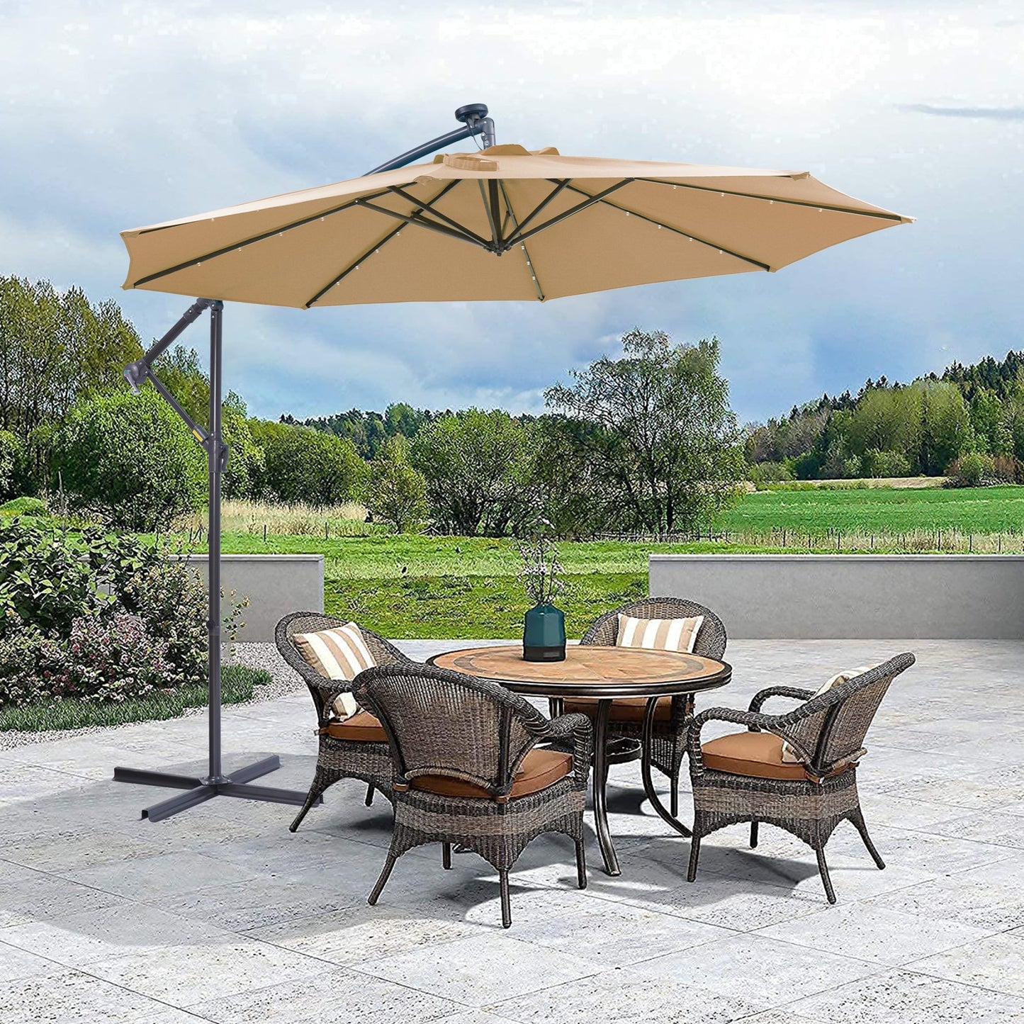 10 FT Solar LED Patio Umbrella with Easy Open Adjustment - Taupe