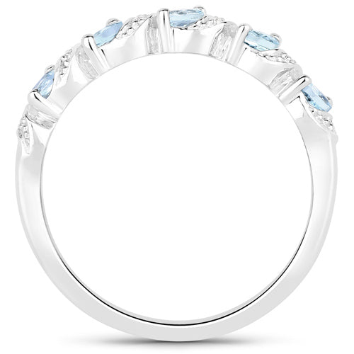Bague en Argent Sterling avec Aigue-Marine et Topaze Blanche de 0,54 Carat