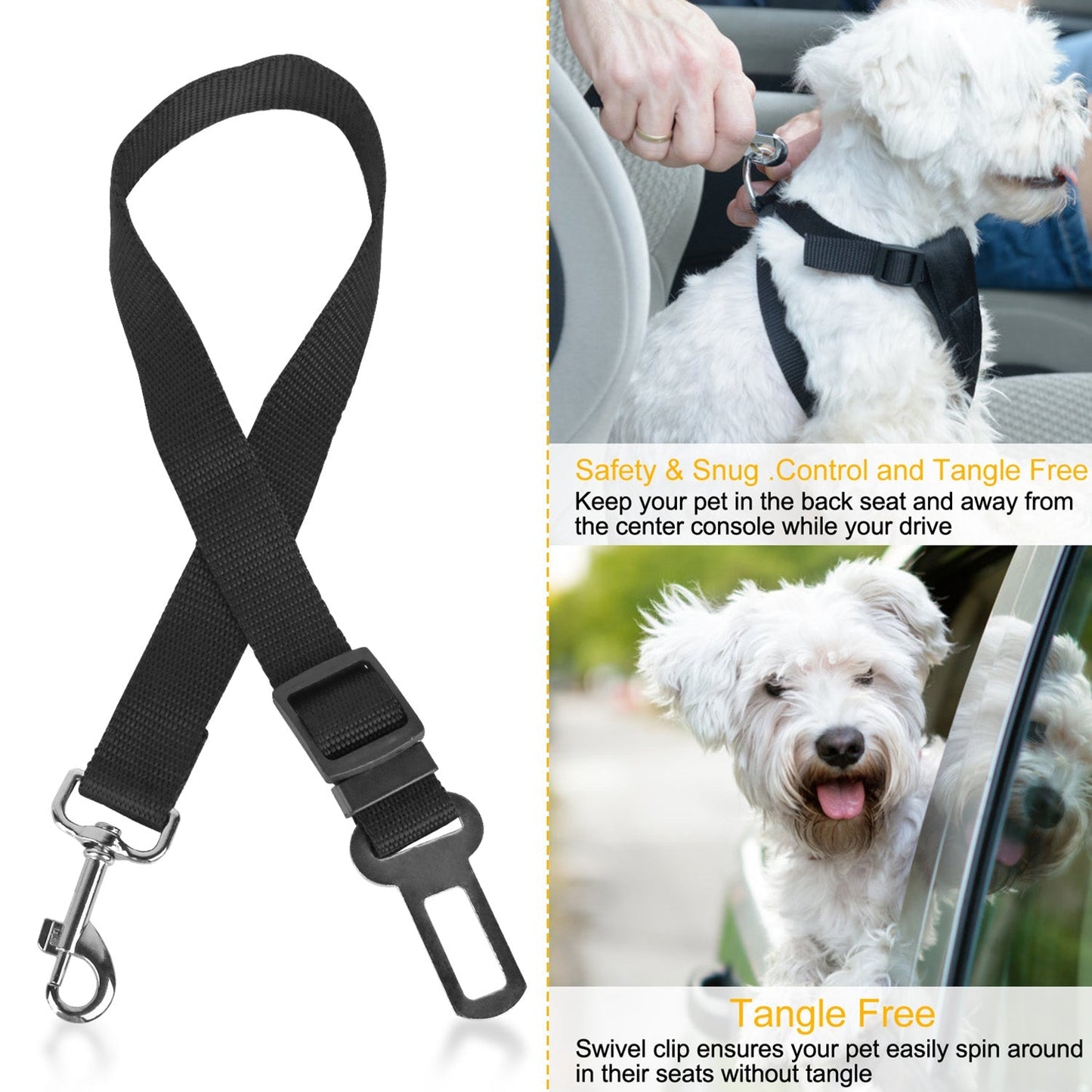 Ceinture de sécurité pour chien GBruno sans les mains - Pack de 2
