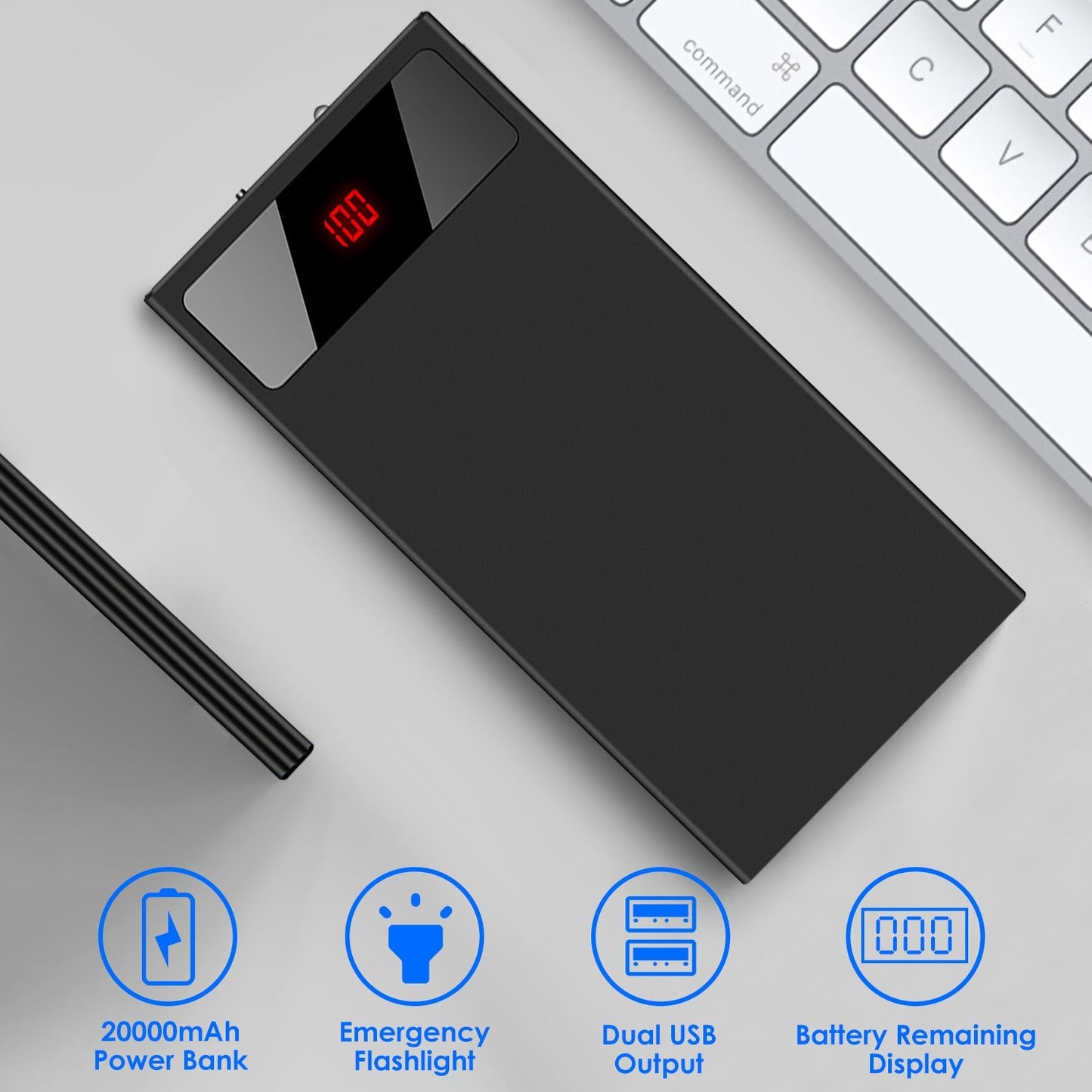 20000mAh Ultra-thin Power Bank with Dual USB Ports