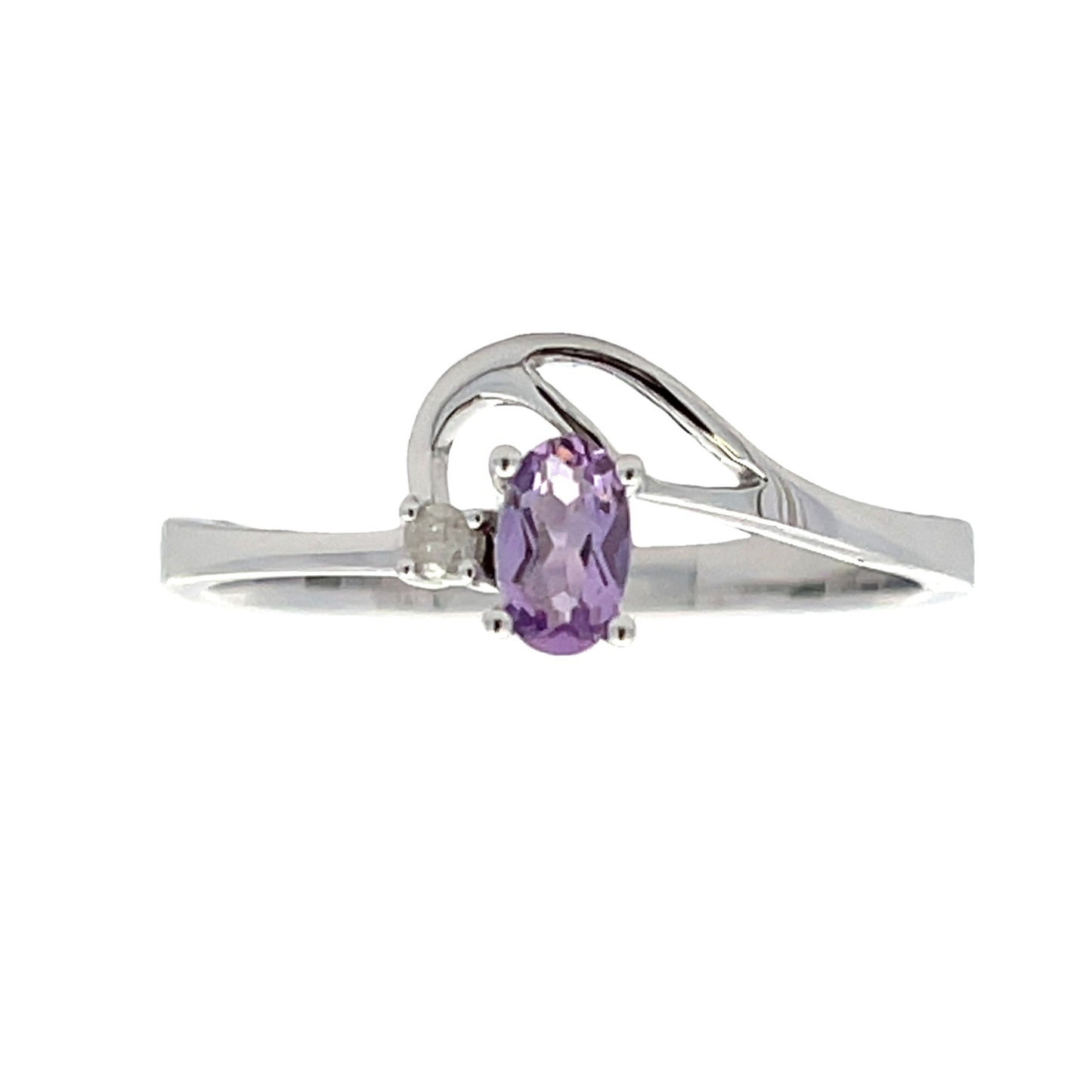 Natural Amethyst and Diamond Ring in 10KT White Gold