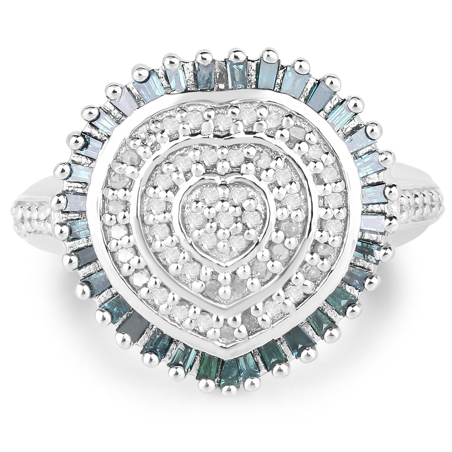 0.74 Carat Genuine White and Green Diamond Sterling Silver Ring