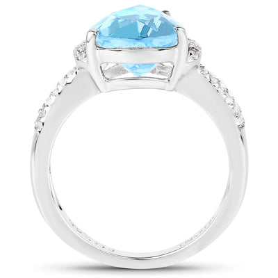 Bague en argent sterling avec topaze bleue suisse et topaze blanche de 5,50 carats