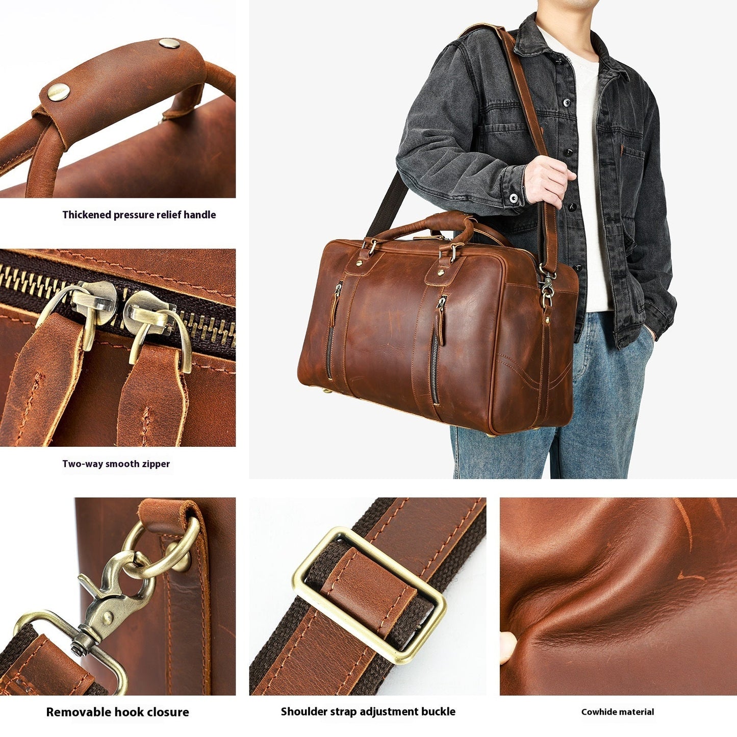 Sac de voyage rétro en cuir véritable premium pour hommes