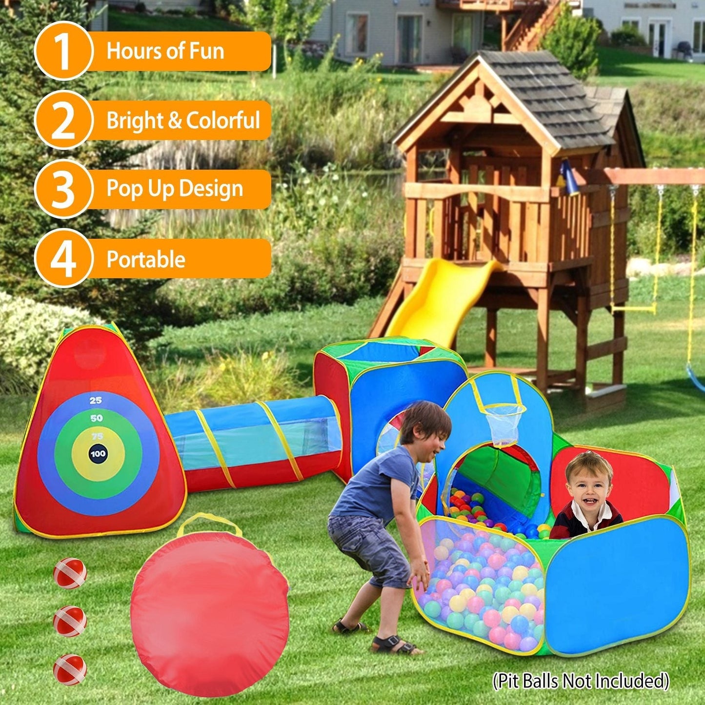 Ensemble de Tente de Balles pour Enfants de 5 Pièces avec Tunnels de Rampement
