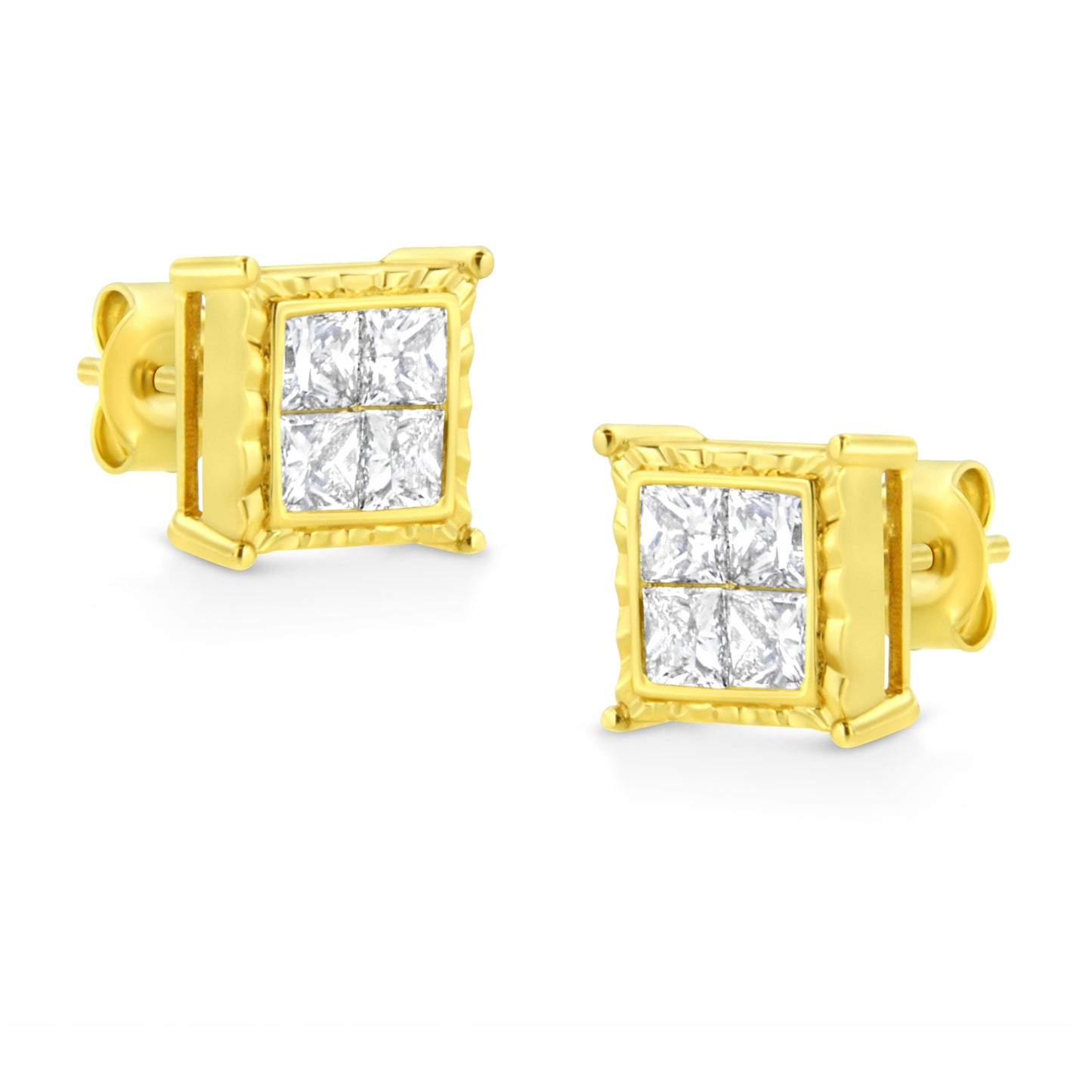 Pendientes de diamantes en corte princesa de oro amarillo de 14 quilates
