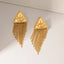 Triangular relief devil's eye design with tassel titanium steel earrings - Korvel