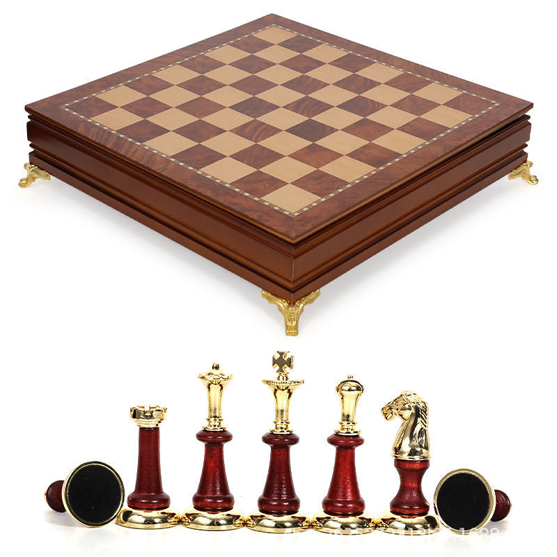 Luxury metal+solid wood tabletop for easy storage Chess set - Korvel