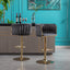 Set of 2 Bar Stools with Chrome Footrest and Base Swivel Height  Velvet + Golden Leg Simple Bar Stool-Grey - Korvel