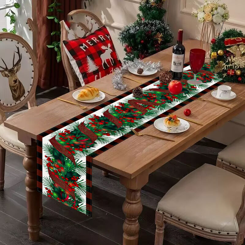 New red and black checkered table flag Christmas red fruit printed tablecloth TV cabinet decoration tablecloth home fabric - Korvel