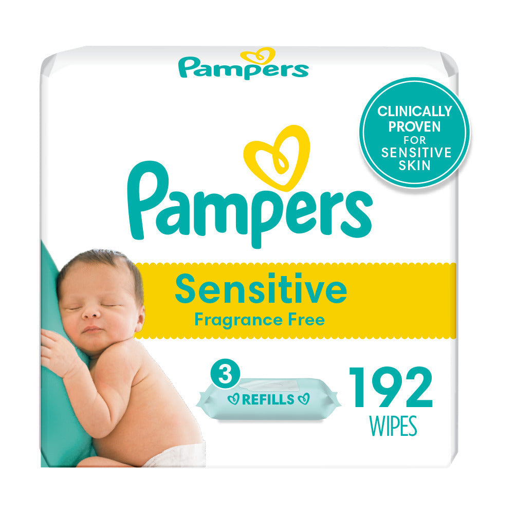 Lingettes pour bébés Pampers Sensitive - Paquets de recharge de 192, sans parfum