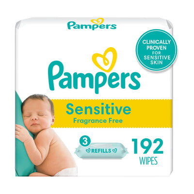 Pampers Sensitive Baby Wipes - 192 Count Refill Packs, Fragrance Free