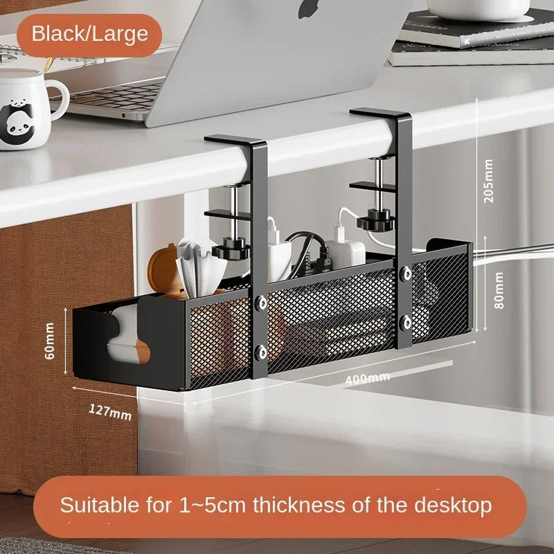 No-drill under-desk cord rack: metal mesh, high-load cable holder. - Korvel