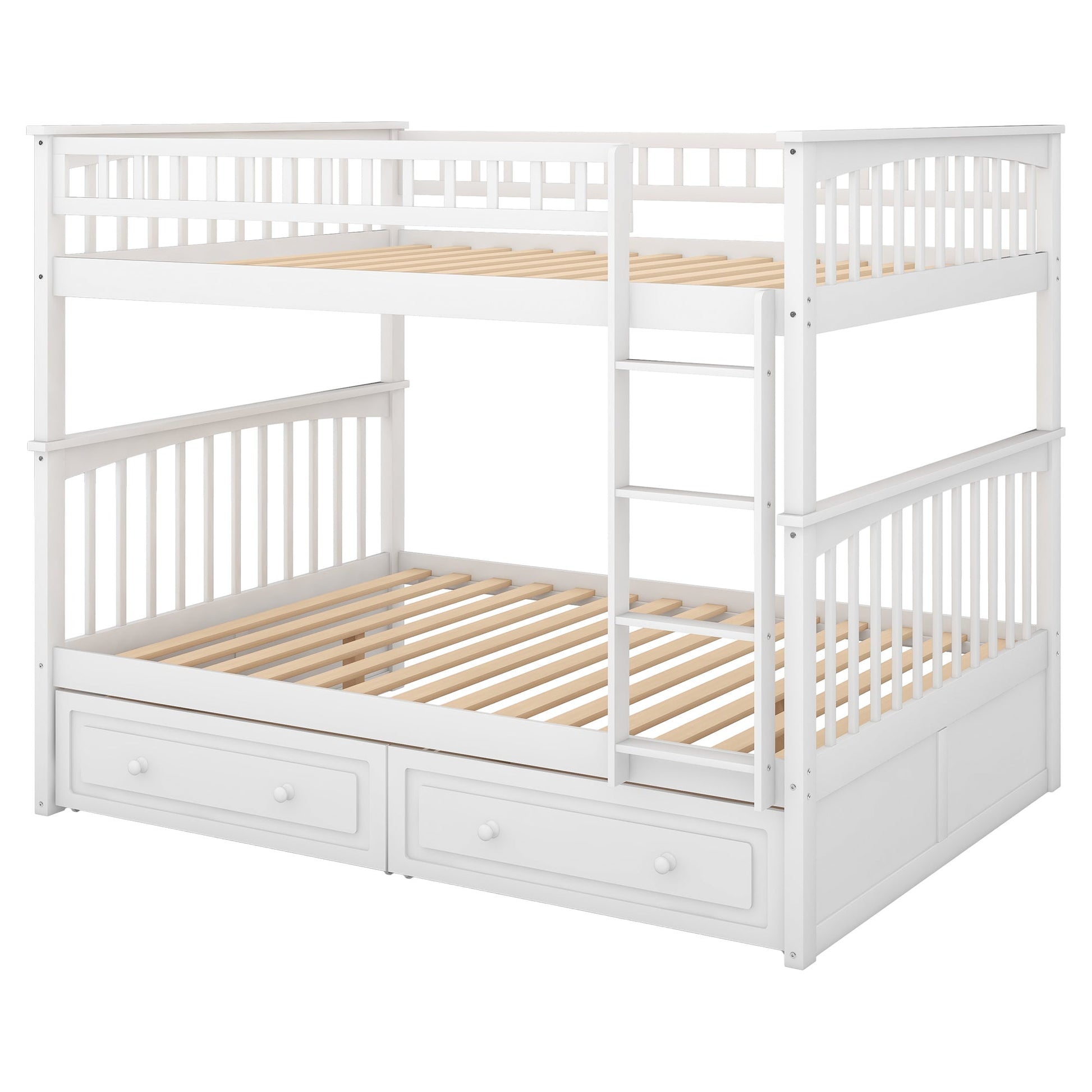 Full over Full Bunk Bed with Drawers  Convertible Beds  White - Korvel