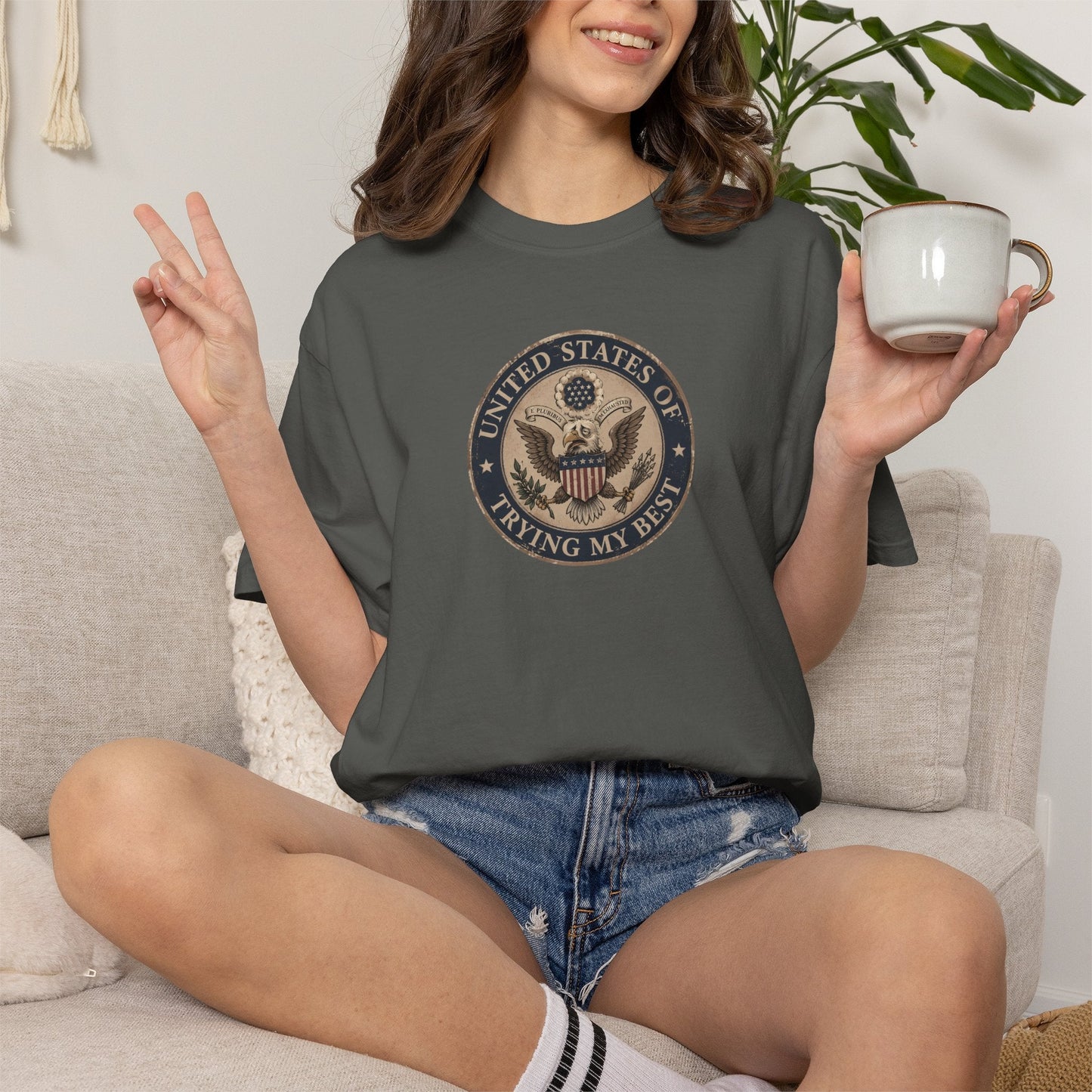 États-Unis de Faire de Mon Mieux T-Shirt Teint à la Garment
