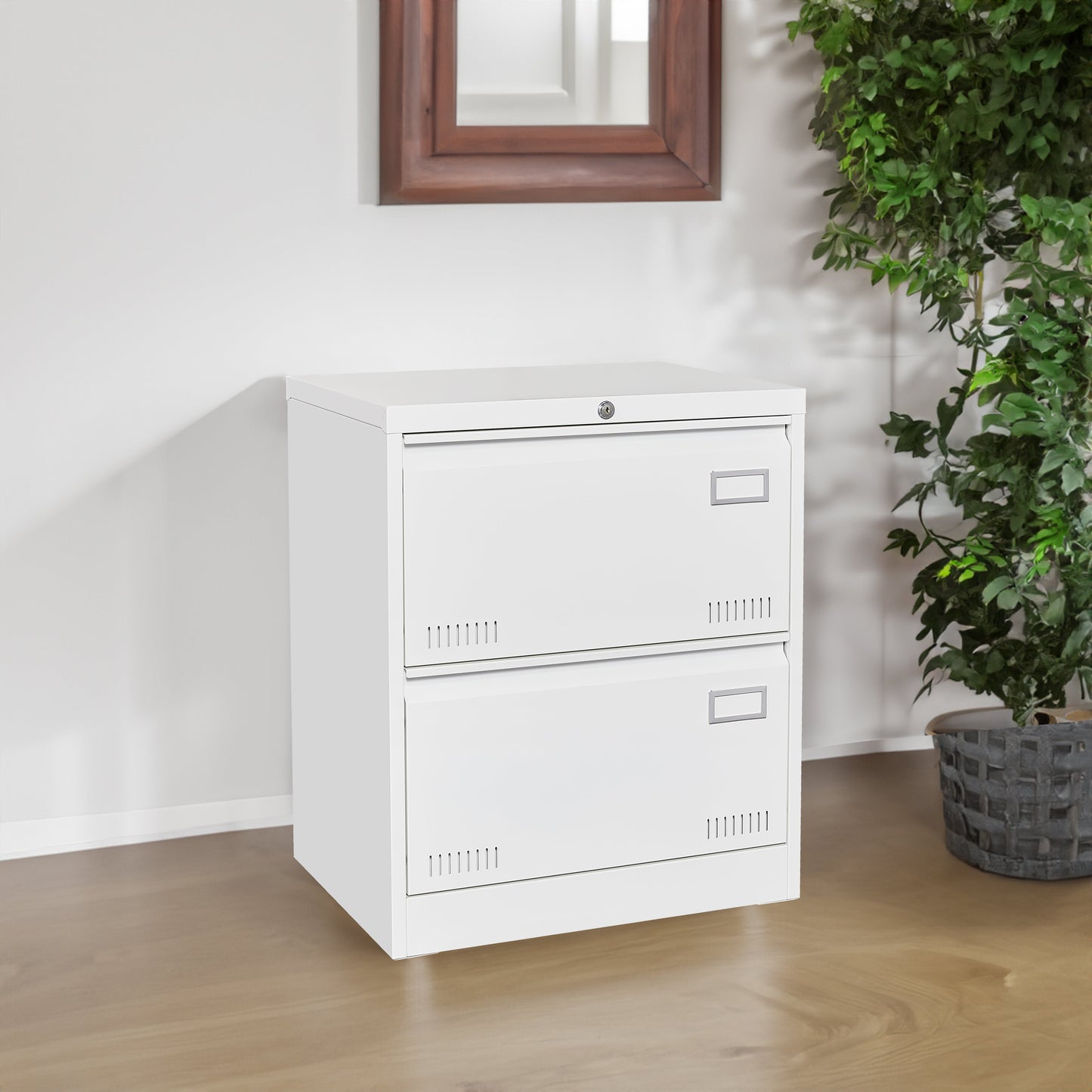 Horizontal file cabinet, 2 drawers, white file cabinet with lock, metal file cabinet with lock, 3 drawers, legal office cabinet - Korvel