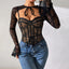 Lace sexy mesh see through backless long sleeved shawl new two-piece set spicy girl camisole vest - Korvel