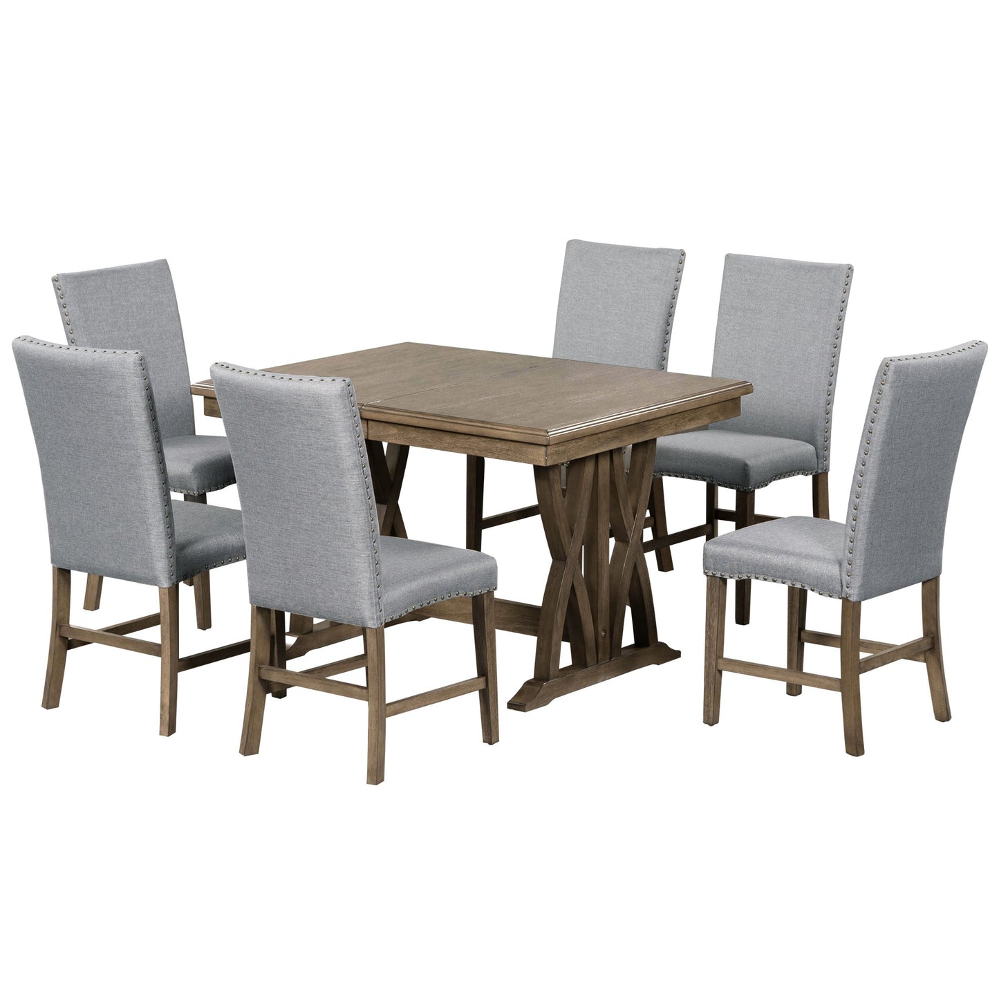 Ensemble de salle à manger TOPMAX en bois massif de style mid-century de 7 pièces