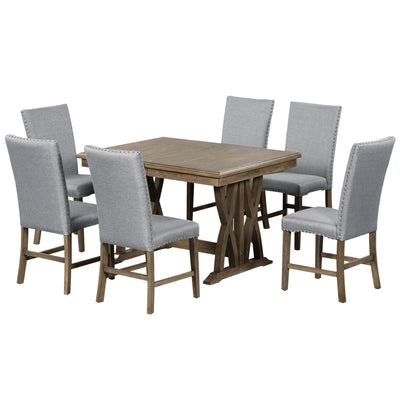 TOPMAX Mid Century Solid Wood 7-Piece Dining Table Set