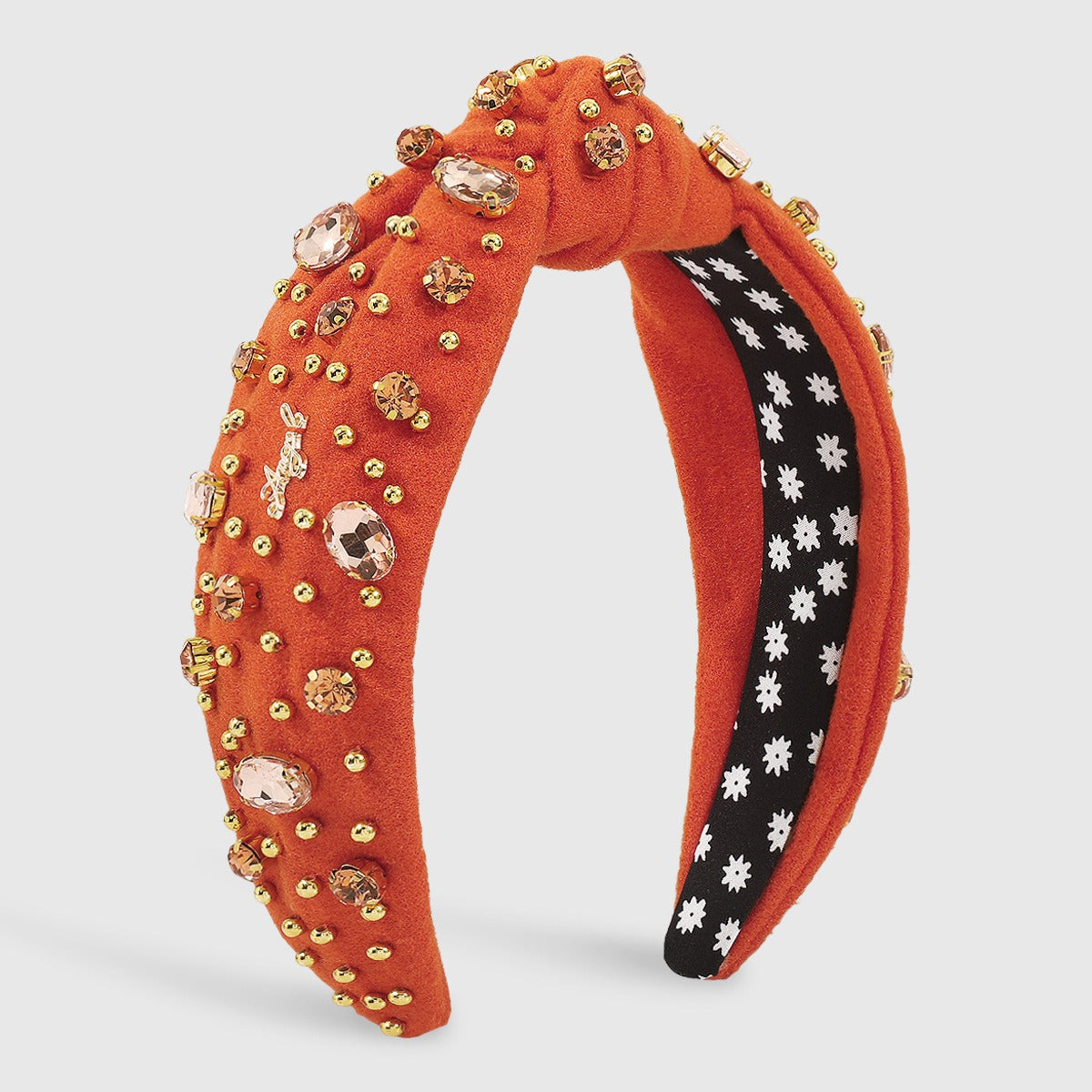 Retro Wide Edge Knot Bead Water Diamond Plush Fabric Thickened Letter Hair Hoop - Korvel