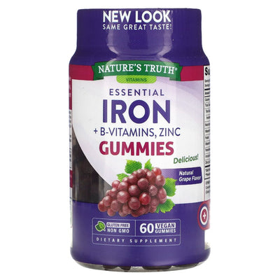 Gommes véganes de fer essentiel + B-vitamines et zinc de Nature's Truth - 60 unités