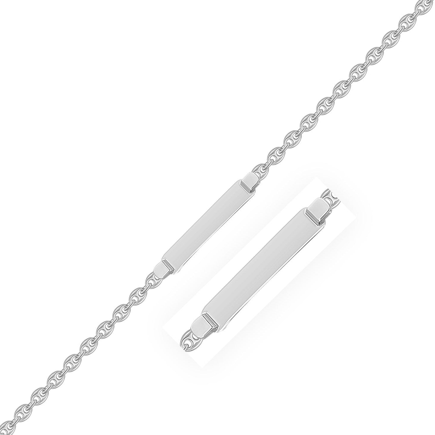 Bracelet d'identification pour enfants en or blanc 14 carats avec chaîne Figaro