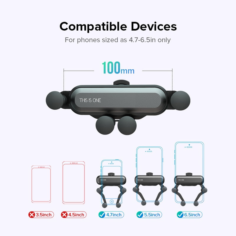 INIU Gravity Car Phone Holder Air Vent Mount Mobile Cell Stand GPS Support For iPhone 12 11 Pro Max Xr Xs X 8 7 6 Xiaomi Samsung - Korvel