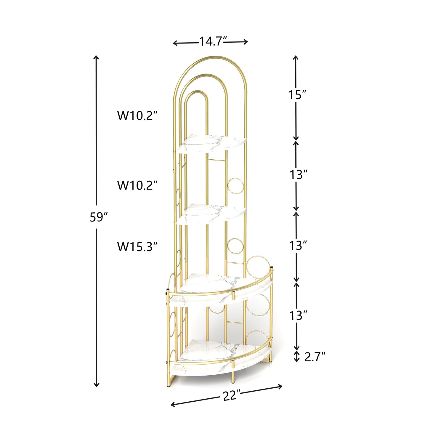 Gold 4-Tier Corner Bookshelf, Modern Style, Plant Stand with Metal Frame - Korvel