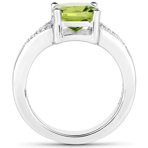 2.27 Carat Genuine Peridot and White Zircon Sterling Silver Ring