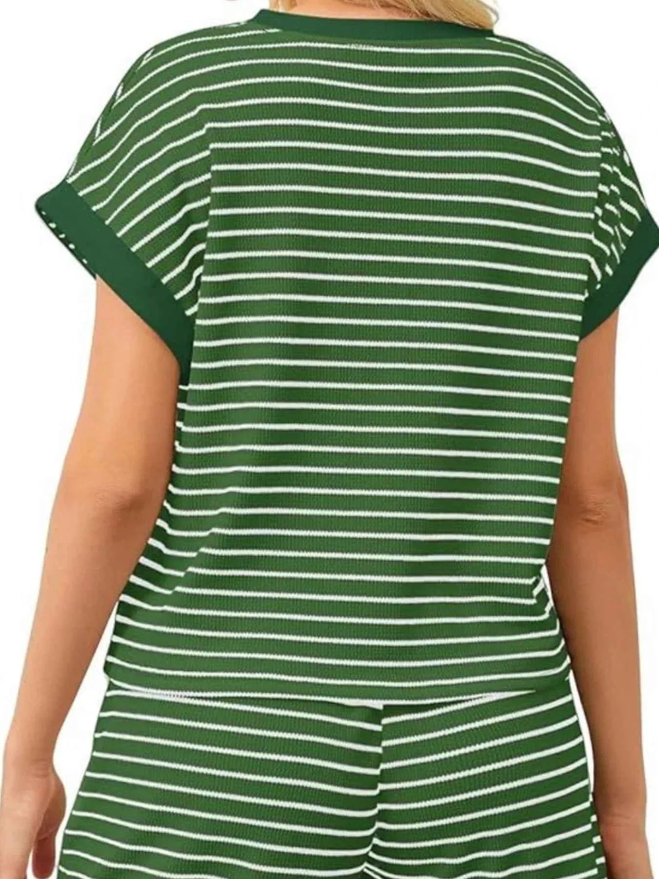 Striped Chic Plus Size Top & Shorts Set