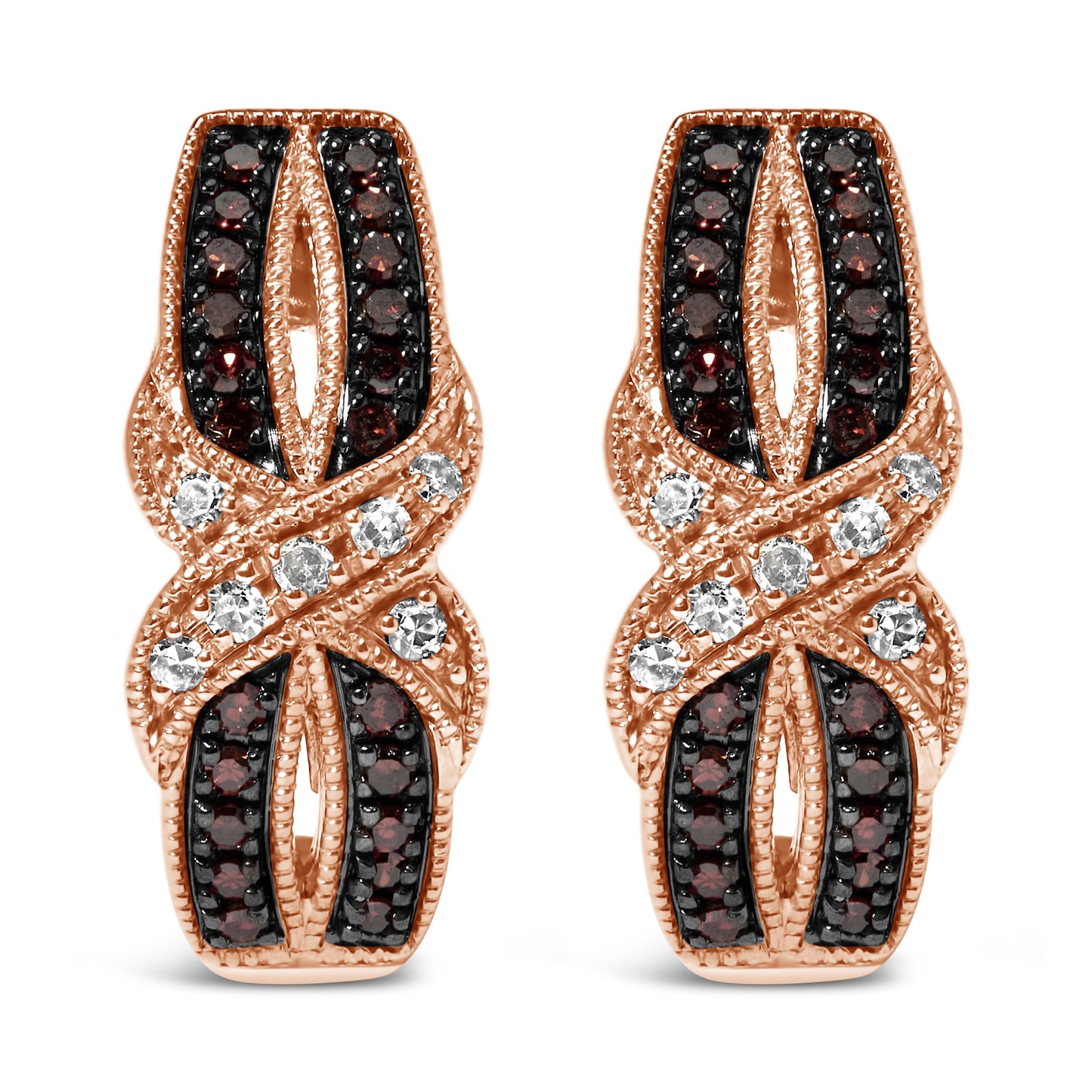 Boucles d'oreilles J-Hoop en or rose 10K avec diamants en croix