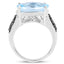 Anillo de plata esterlina con topacio azul suizo de 3.96 quilates y diamantes negros