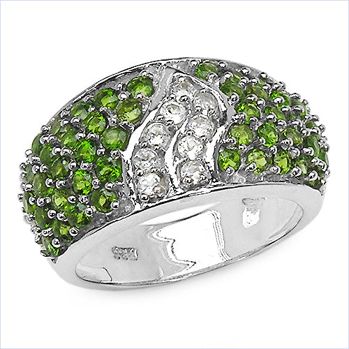 2.44 Carat Chrome Diopside & White Topaz Sterling Silver Ring