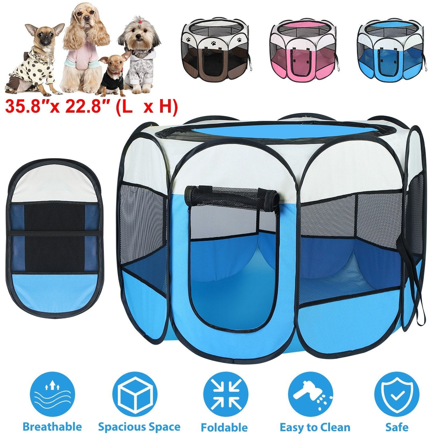 Portable Foldable Pet Tent Exercise Pen with Zippered Top
