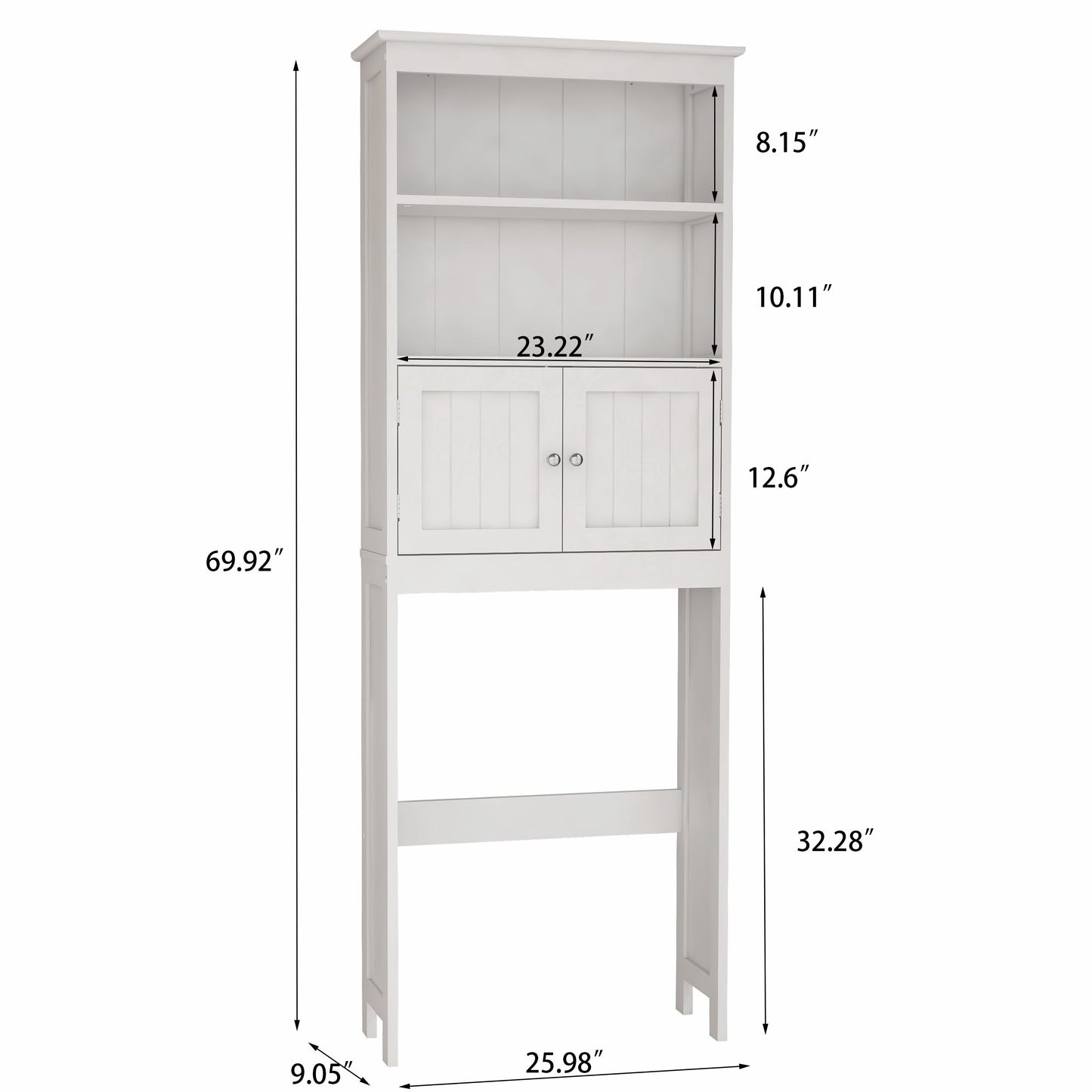 Over The Toilet Rack 2 -Tier Toilet Bathroom Spacesaver Storage Shelf with 2 Doors Wood Storage Organizer Cabinet - Korvel