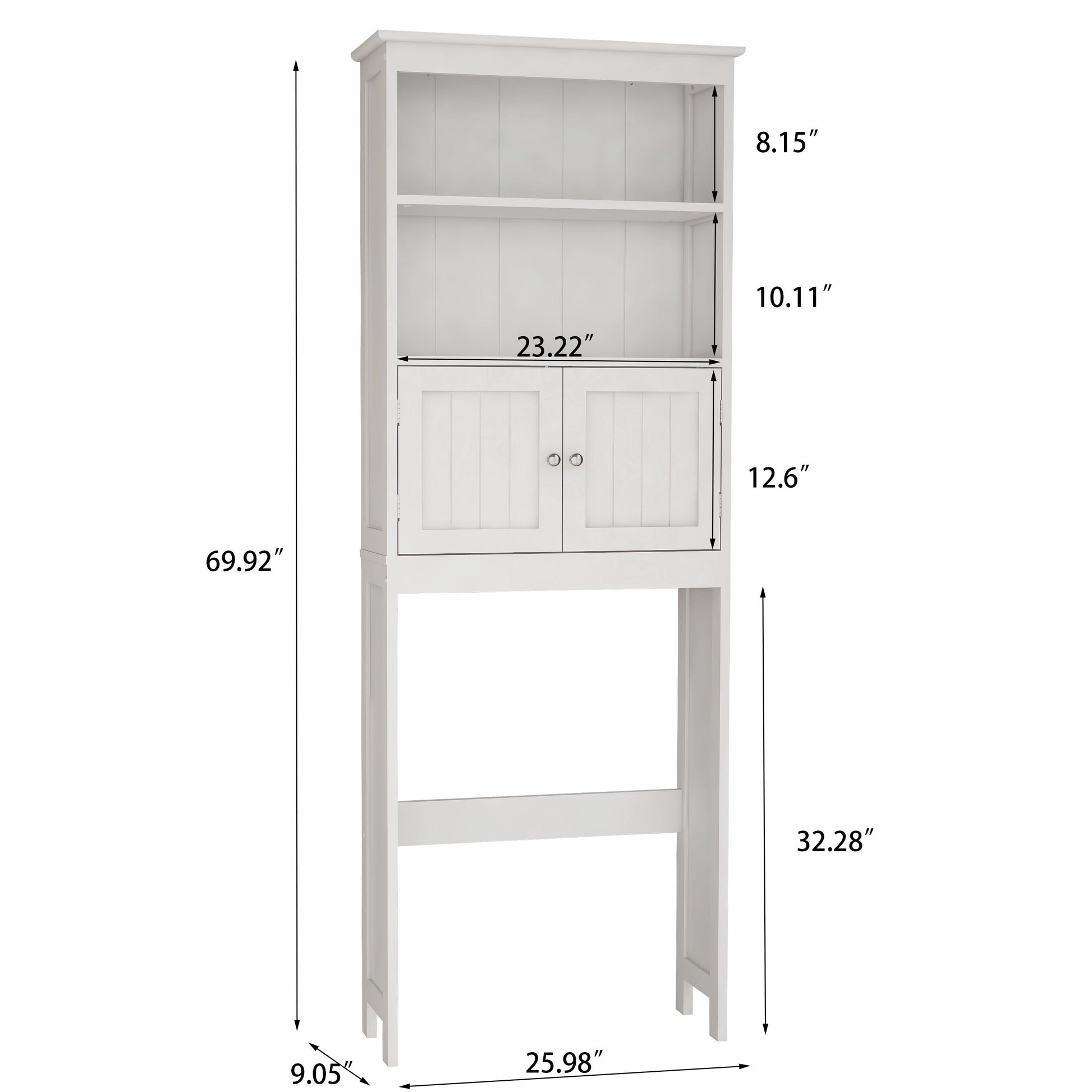 Over The Toilet Rack 2 -Tier Toilet Bathroom Spacesaver Storage Shelf with 2 Doors Wood Storage Organizer Cabinet - Korvel