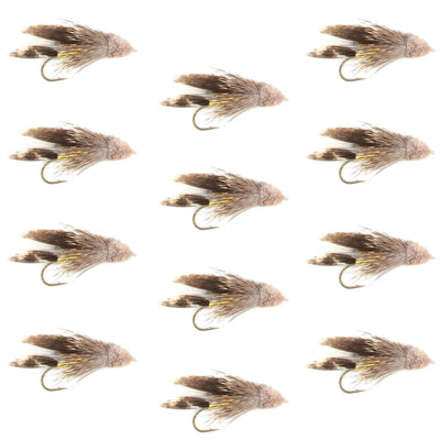 Muddler Minnow Fly Fishing Flies - Premium Bass & Trout Streamers - 12 Pack Size 10 - Korvel