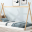 Twin Size Tent Floor Bed with Triangle Structure  White+Natural - Korvel