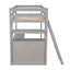 Twin Size Loft Bed with Desk and Shelves, Two Built-in Drawers, Gray - Korvel