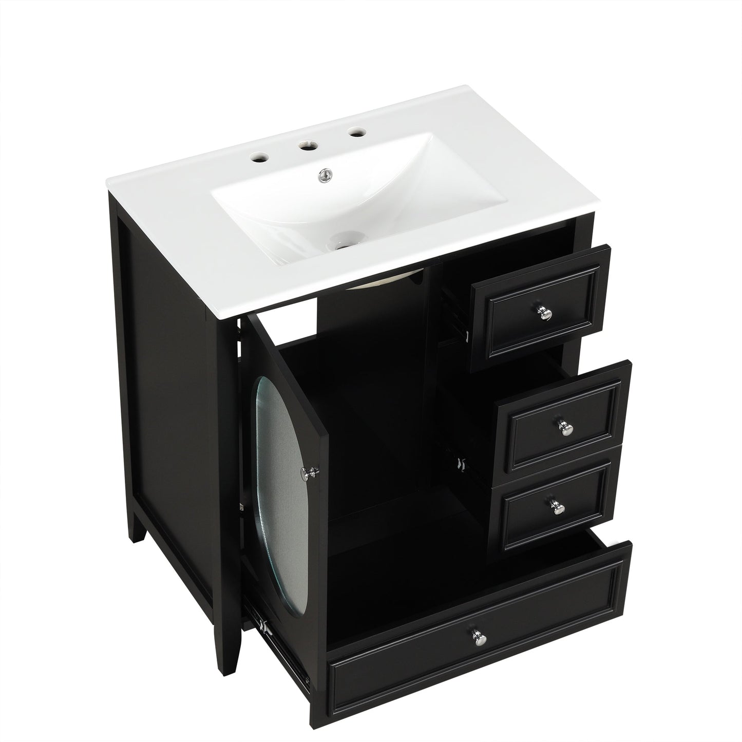 Meuble de salle de bain noir de 30" avec évier et rangement