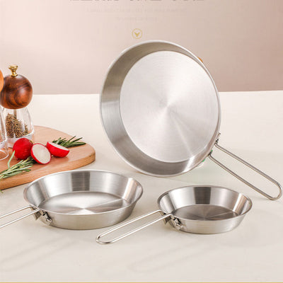 stainless steel folding handle frying pan outdoor flat bottomed frying pan mini frying pan portable frying pan camping equipment - Korvel