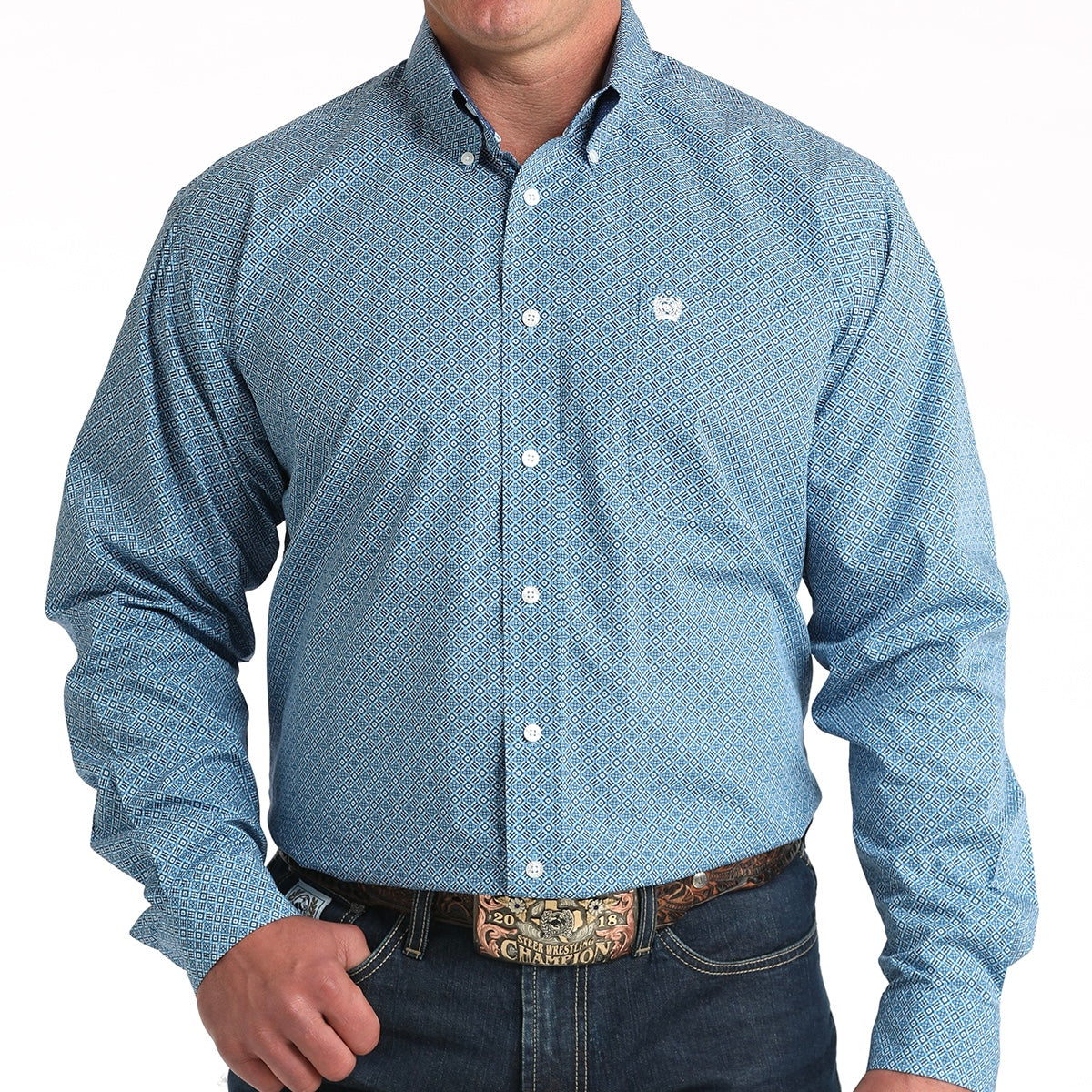 Cinch Men's Long Sleeve Shirt with Blue Diamond Design - Korvel