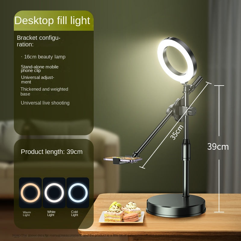 Mobile Phone Overhead Shooting Stand for Food Photography, Drawing, and Live Streaming - Adjustable Dual-Camera Position Desktop Phone Holder with Fill Light - Korvel