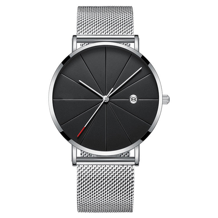 Simple Men's Watch Stainless Steel Mesh Band Watches Classic Quartz Date Wristwatch Casual Luxury Masculino Relogios - Korvel