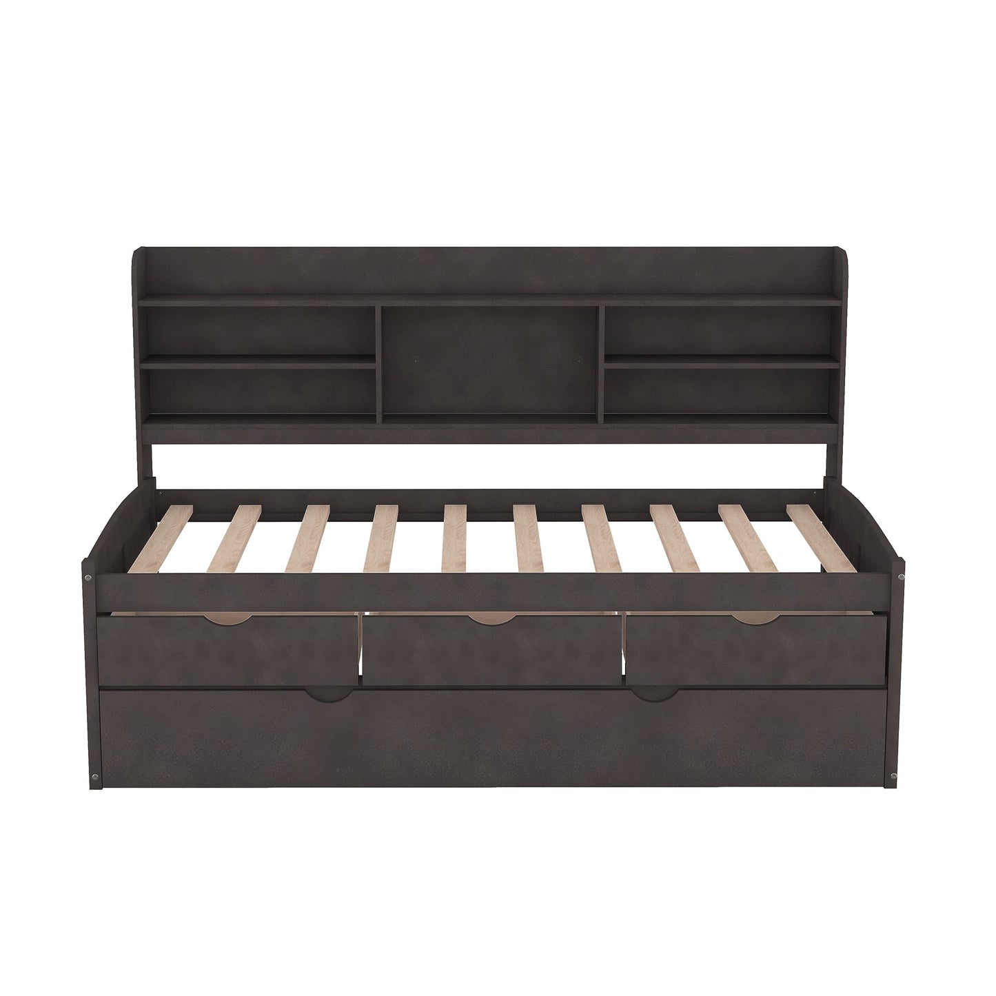Twin Size Wooden Captain Bed with Storage and Trundle - Antique Gray