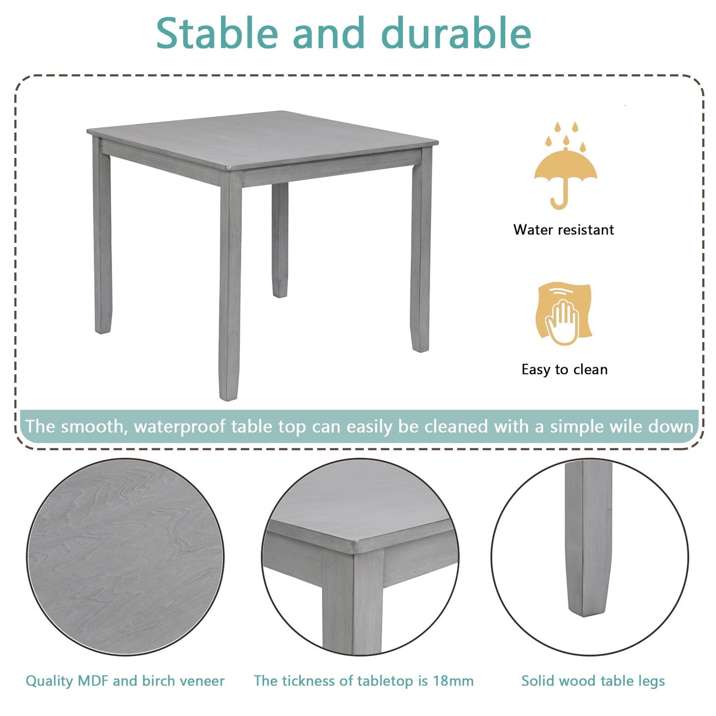 Ensemble de salle à manger moderne 5 pièces avec chaises rembourrées - Gris