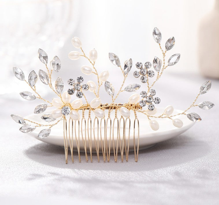 Pearl hair comb headdress Hand-woven crystal comb hair accessories - Korvel